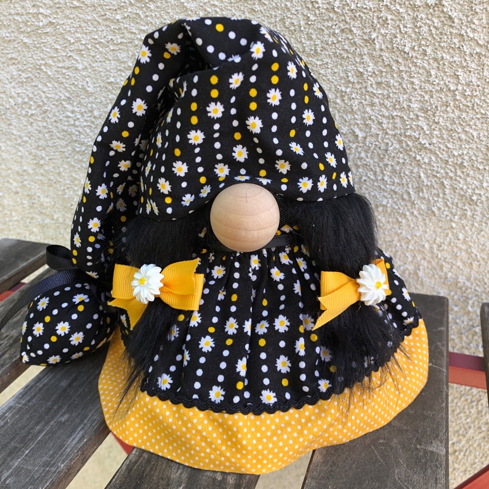 Daisy Gnome Yellow Black Flowers Bows Gift Polka Dots Babe Cave Summertime